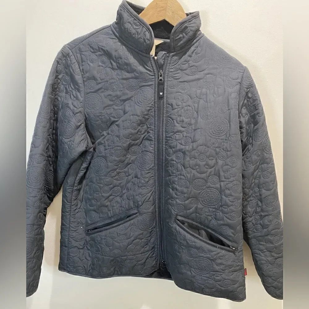 Woolrich Zip-Front Quilted Jacket with Interior Fleece Size Black Pockets Medium